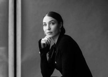 Alida Morberg in a black dress