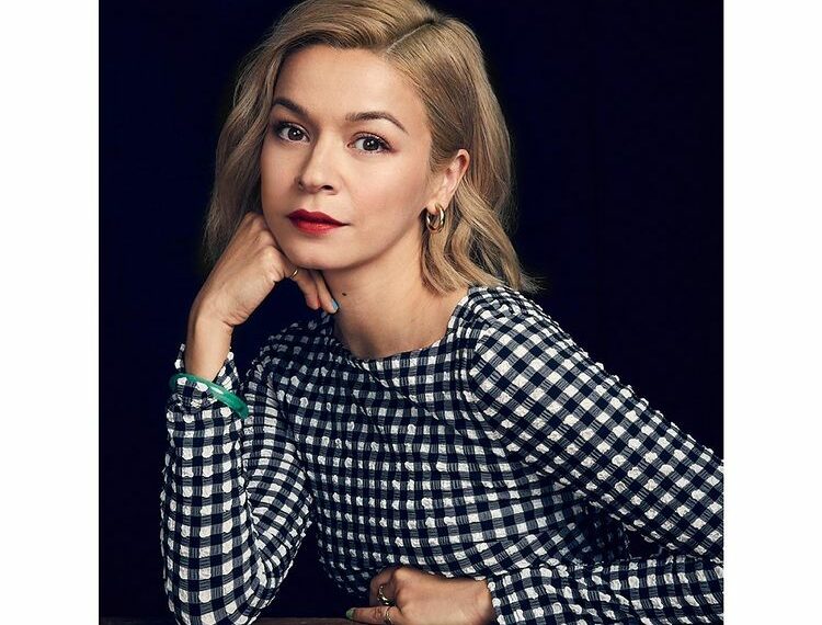 Julia in black and white check dress