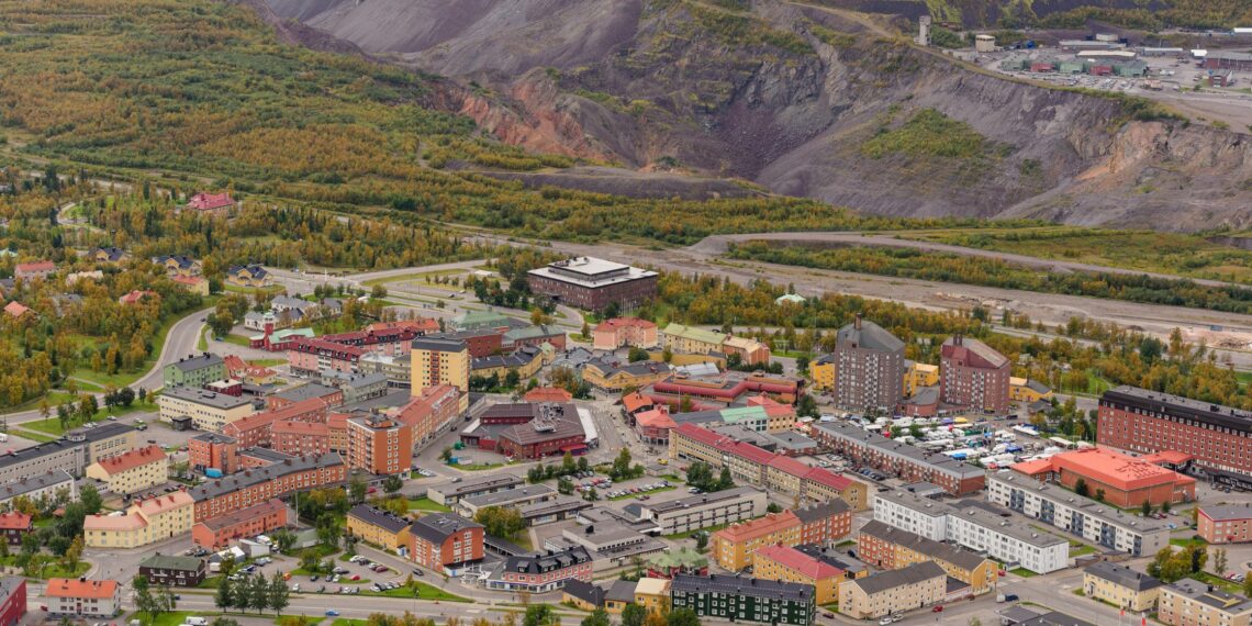 An aerial view of Kiruna city in Sweden.