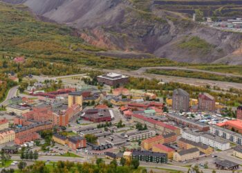 An aerial view of Kiruna city in Sweden.