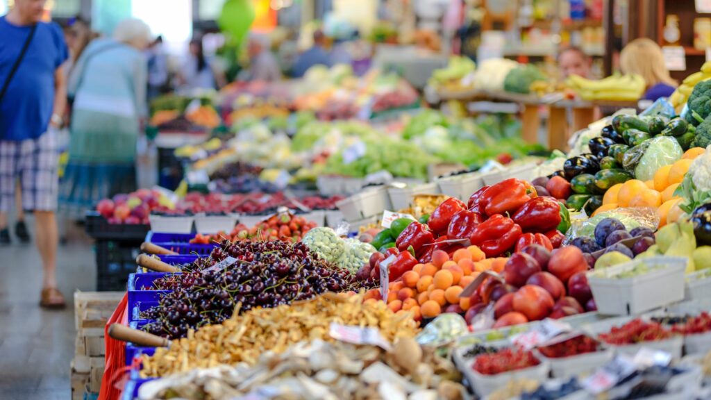 Fruits and vegetables in a market